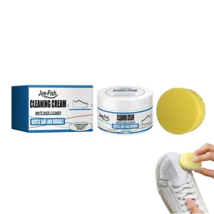 Shoe Cleaning Cream, Shoe Cleaner Kit, Multi Functional Cleaning Stain Removal Cream With Sponge, White Sneakers Cleaner Removes for Shoes, Leather, Silicone, Car Interiors Footwear Parent