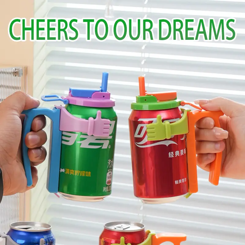 12oz Soda Can Lid and Stand with Handle Straw Lid, Easy Grip, No Leak, Suitable for Soda Beer Seltzer, Durable Drinkware Accessory