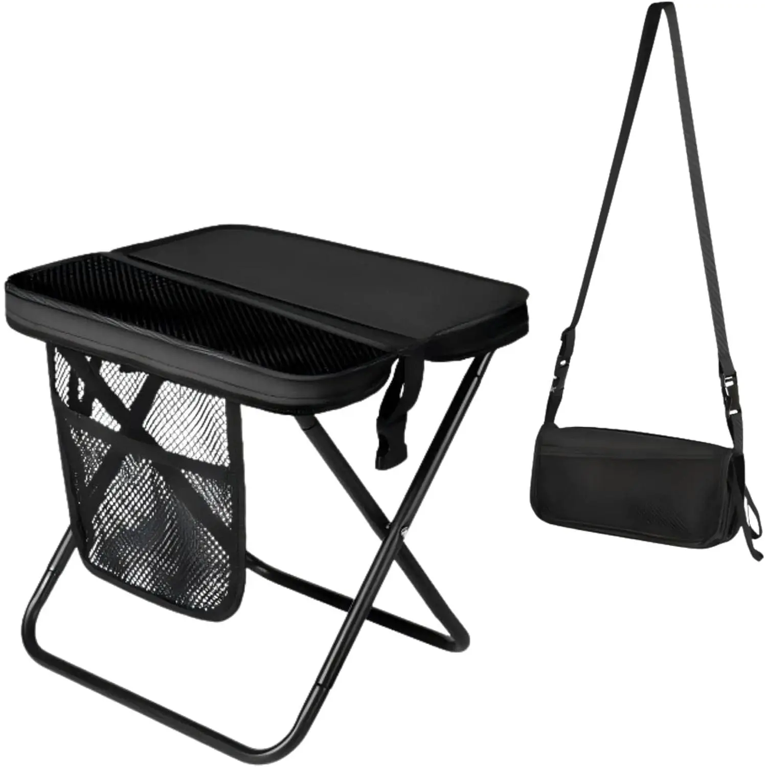 12" Portable Collapsible Folding Stool with Storage Pouch, Convertible Satchel Design Hands-Free Carry, 265Lbs Weight Capacity Ultralight Stool for Hiking Fishing Camping Outdoor Festivals