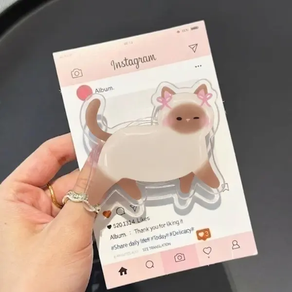 Coquette Kitty Magsafe Phone Grip, Cutie Kindle Accessories,  Cat Lover Gift For Her, pop socket sticky magnetic mount Flower-Shaped Multi-Functional Stand Library Card