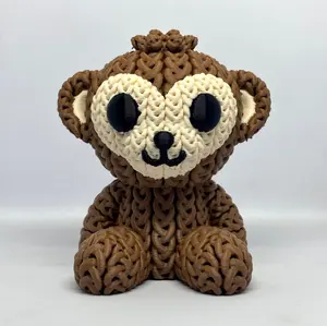 Knitted Monkey - 3D Printed Collectible Critter with Textured Yarn Look & Big Eyes for Display Gifting or Pairing with Other Knitted Critters