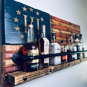 Large (37”x22”x8”) Rustic American Flag Wall Shelf | Patriotic Liquor Rack | Whiskey Rack | Patriotic Wall Decor | Bourbon Display Shelf | Distressed Wall Art |  Hanging Christmas Gift |  Decoration |  Hangable
