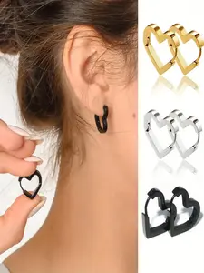 A pair of stylish stainless steel love earrings, comfortable and hypoallergenic jewelry, fashionable everyday accessories, Ear Studs