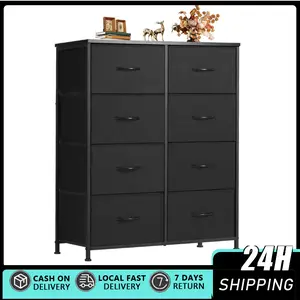 White Dresser for Bedroom with 8 Drawers Anti-Tip Tall Fabric Chest Storage Organizer Tower Furniture Wooden Top Metal Frame for Clothes Closet Living Room Hallway Entryway Tall Dresser with 8 Drawers Storage Tower with Fabric Bins Double Dressers