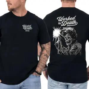 Worked To Death Welder T-Shirt, Welding Skull Spark Graphic, Blue Collar Welding Graphic Shirt for Welders & Metal Workers, Gift for Tradesmen or Welding Professionals