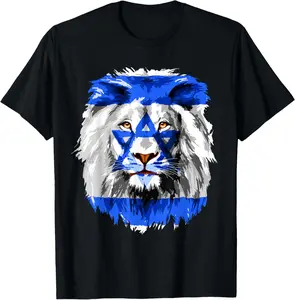 Flag of Israel Lion Jewish Israel Flag Casual Short Sleeve Cotton T-Shirt