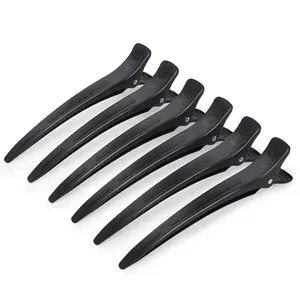 Extended Sectioning Hair Clips w/Built-in  Band, 4.8" No-Crease Non-Slip Hair Styling Clips for Thick, Long Hair - Blow Drying,Hair Rollers, Rust-Free -6 Pack, Black Duckbill Clips