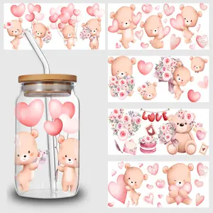 5pcs/set High-Quality Love UV DTF Transfer Sticker for 16oz Glass Cups, Waterproof Adhesive DIY Wrap Sticker Decoration Home Decor