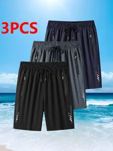 Men's Solid Color Sport Shorts Set of 3, Drawstring and Pockets, Lightweight Comfortable, Perfect for Summer Sports and Casual Wear