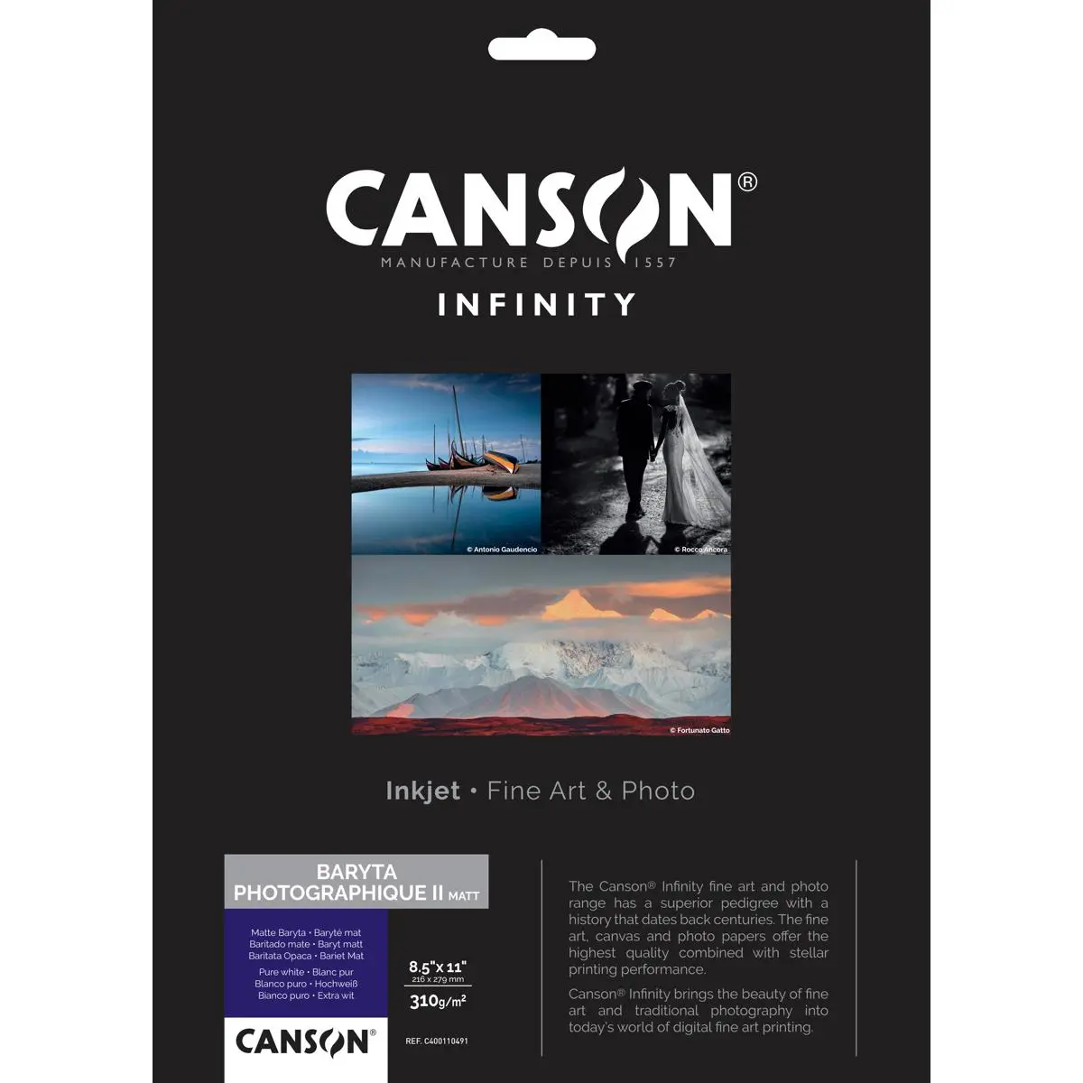 Canson Infinity Baryta Photographique II Matte Baryta Paper for Inkjet Printers, 310gsm Thick, 8.5x11in, 25 Sheets, Ideal for Photo Printing