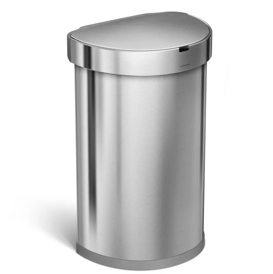 simplehuman 45L Semi-Round Sensor Trash Can Stainless Steel Hands Free Motion Lid