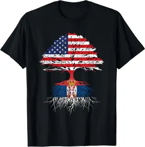 100%cotton Serbia Roots Serbian American Flag USA Citizenship Gift Idea T-Shirt