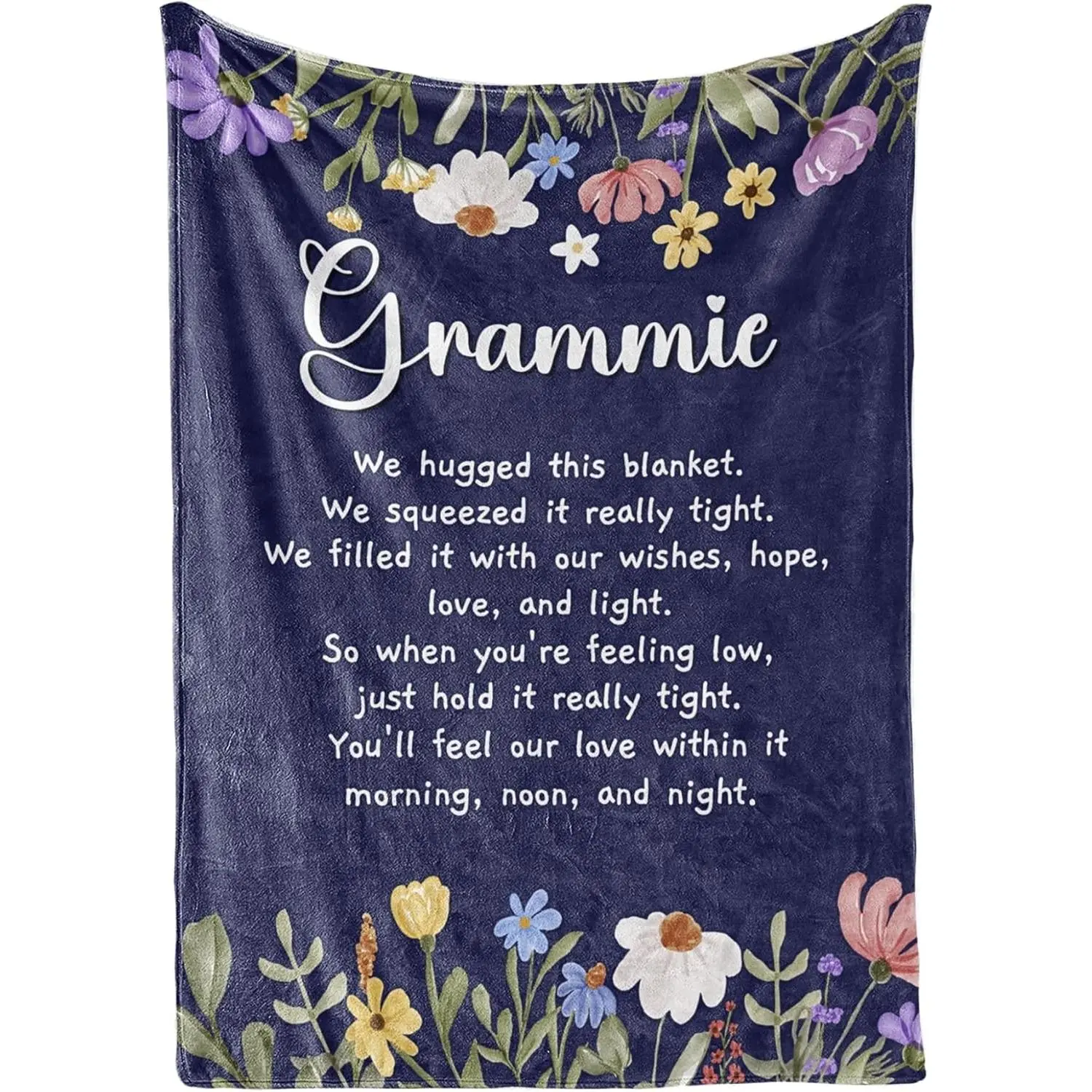 Grammie Gift Ideas, Grandma Gifts for Grammie, Flannel Throw Blankets on Mother's Day, Christmas, Birthday, 60" x 80", Blue Flowers