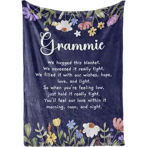 Grammie Gift Ideas, Grandma Gifts for Grammie, Flannel Throw Blankets on Mother's Day, Christmas, Birthday, 60" x 80", Blue Flowers