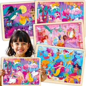 QUOKKA 4-Set Toddler-Friendly Wooden Jigsaw Puzzles for Ages 4-6, Wood Material, Magical Themes - Mermaids, Princesses, Unicorns | Puzzle Wooden Jigsaws