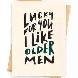 Humorous "Lucky for You, I Like Older Men" Birthday & Anniversary Greeting Card - Perfect for Husbands & Boyfriends, No Batteries Required, Includes Pink Envelope, Anniversary Gifts for Husband, Funny Dad Card