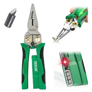 SEESE 8-in-1 Wire Stripper & Twister – Cutting, Pulling Wires, Voltage Tester Pliers, Cable Scissors, AC/DC Live, Null & Hot Wire Detection with Audible & Flashing LED Alarms