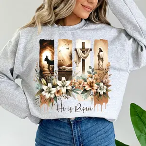 Brush Stroke Jesus Cross Easter Sweatshirt T-Shirt, He Is Risen Easter Shirt, Easter Christian Shirt, Jesus Christ Tee, Trendy Floral Easter Tee