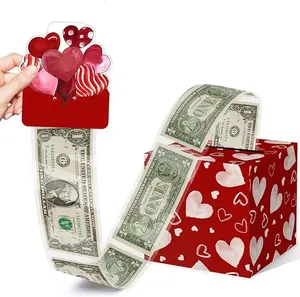 Valentine's Day Gifts, Romantic Gifts, Anniversary Money Box for Cash Pull, Valentine Money Pull Box with Heart Card and Transparent Bags, Valentine Money Pull Box for Couple, Girlfriend, Boyfriend