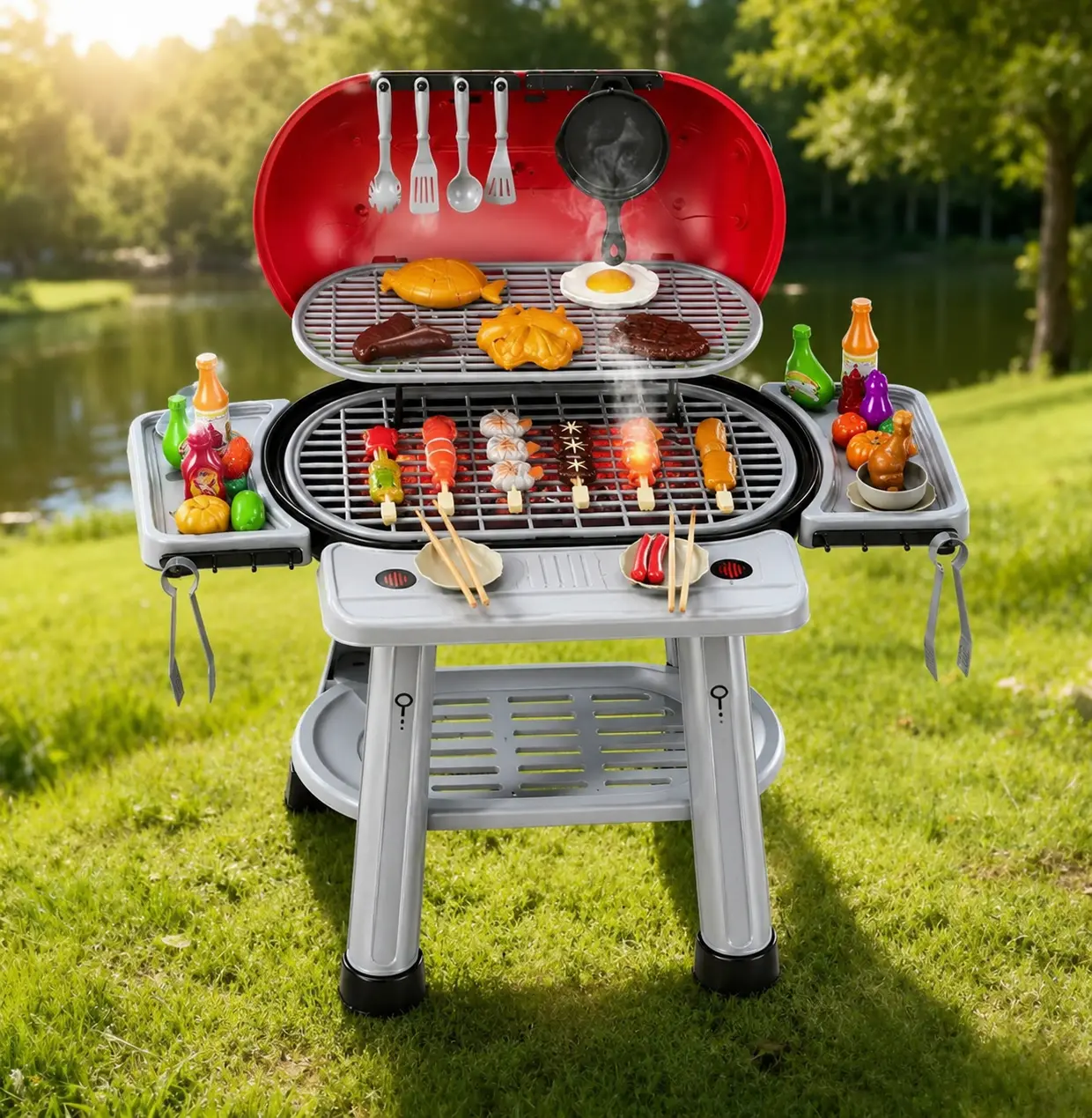 Multi-Sensory Simulated BBQ Grill Cooking Toy Fit Toddlers 3 to 5 Years Old,Realistic Mist Smoke Spraying Function Restores Authentic Outdoor Barbecue Atmosphere,Wonderful Birthday Present for Daily Indoor&Backyard Immersive Barbecue Role Play Fun