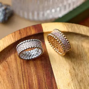 Kaleidoscope Zircon Beaded Edge Ring – Wide Band Statement Jewelry for Couples, Men & Women, Everyday Gift