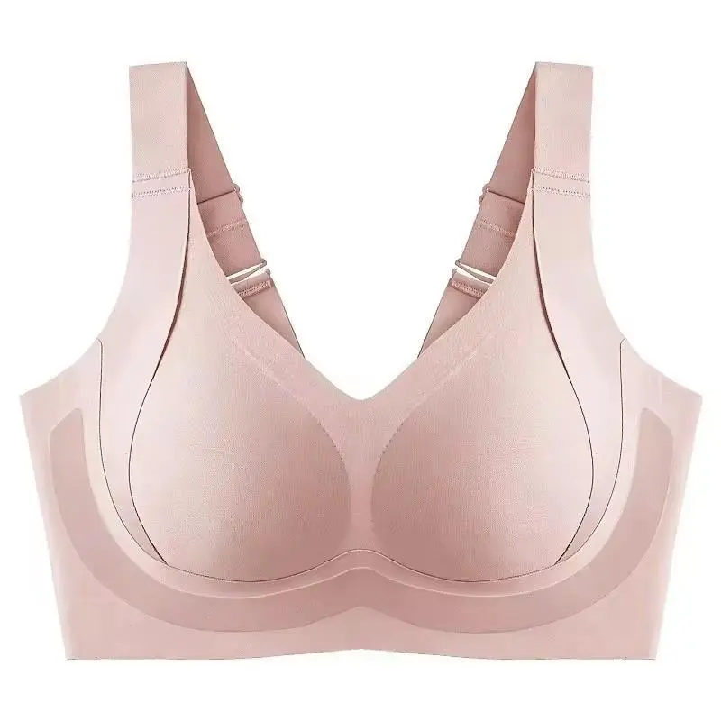 Women's Plus Size Seamless Deep V-Neck High Support Jelly Bra - Wire-Free, Full Coverage, Adjustable Straps, Busty Style, Breathable, Stretchy, Push-Up, Built-Up Back, Wings, 3XL, Everyday Casual Fit