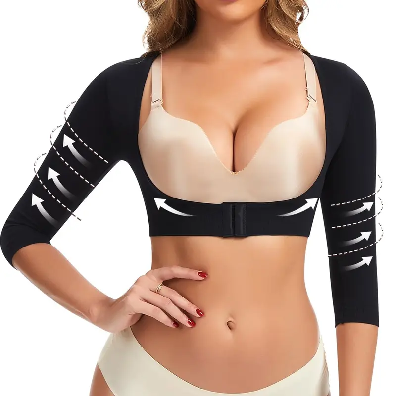3/4 Sleeve Open Bust Arm Shaper for Women Post Surgery Arm Compression Sleeves Arm Fajas Front Closure Shapewear Bras Womenswear Corset Tank Top Compression Garments
