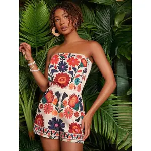 Women’s printed tube jumpsuit, an elegant and fashionable casual strapless design suitable for everyday outdoor wear; summer women’s jumpsuit — GARMENTARY
