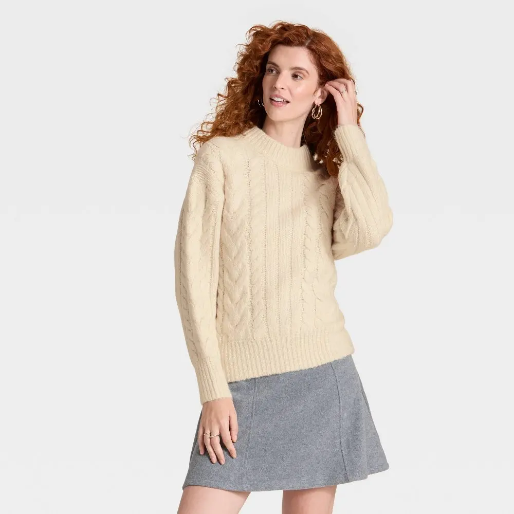 Women's Long Sleeve Cabled Tunic Sweater - A