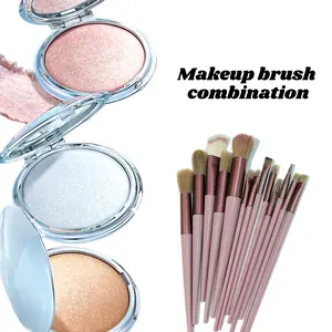 3-Piece Bronzer & Highlighter Set with 13 Brushes: Creamy Diamond Flash & Pearlescent Formula - Smudge-Proof Longwear for Cold Weather Brightening & Contouring in Rose Gold Case!