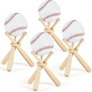 Wooden Baseball Display Stand Holder for Mini Sports Balls Bats Table Centerpiece Decor Accessories Gifts for Friends Sports Lovers