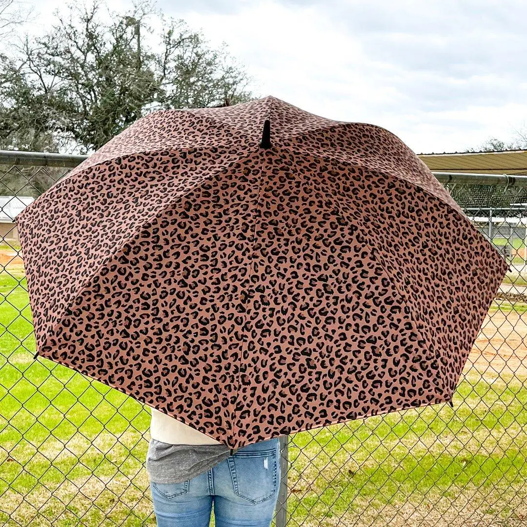 Leopard Print Large Double-layered, Lightweight Golf Umbrella with Cover and Carrying Strap