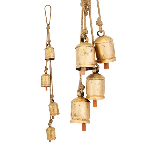 Metal Vintage Cow Bell Set - 4-In-1 String-Mounted Bells, Art Deco Shabby Chic Ornaments, Good Luck Charms for Christmas, Home Decoration Ambiance Enhancement