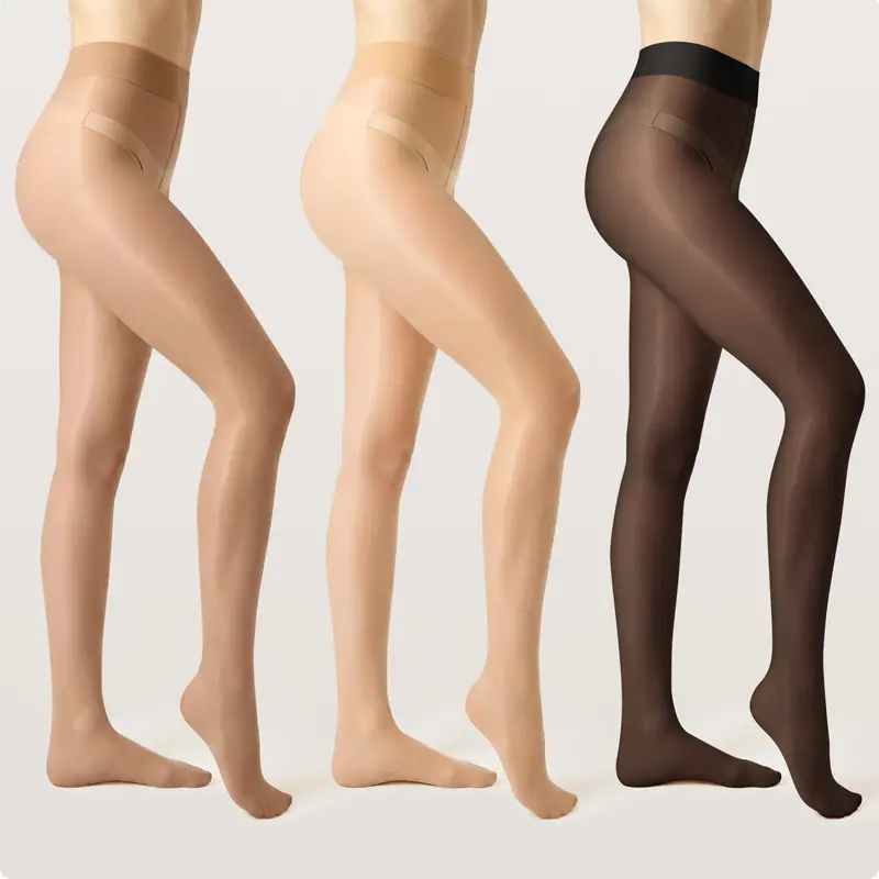 SHE YEAH Women's 3-Pack High-Waist Thigh-High Sheer Silky Pantyhose Tights - Black/Coffee, Basic Elegant Normal Type Plain Design, Ultra-Smooth Glossy Oil Shine, All Seasons, Hand Wash Compatible, Durable Underwear,sohochic