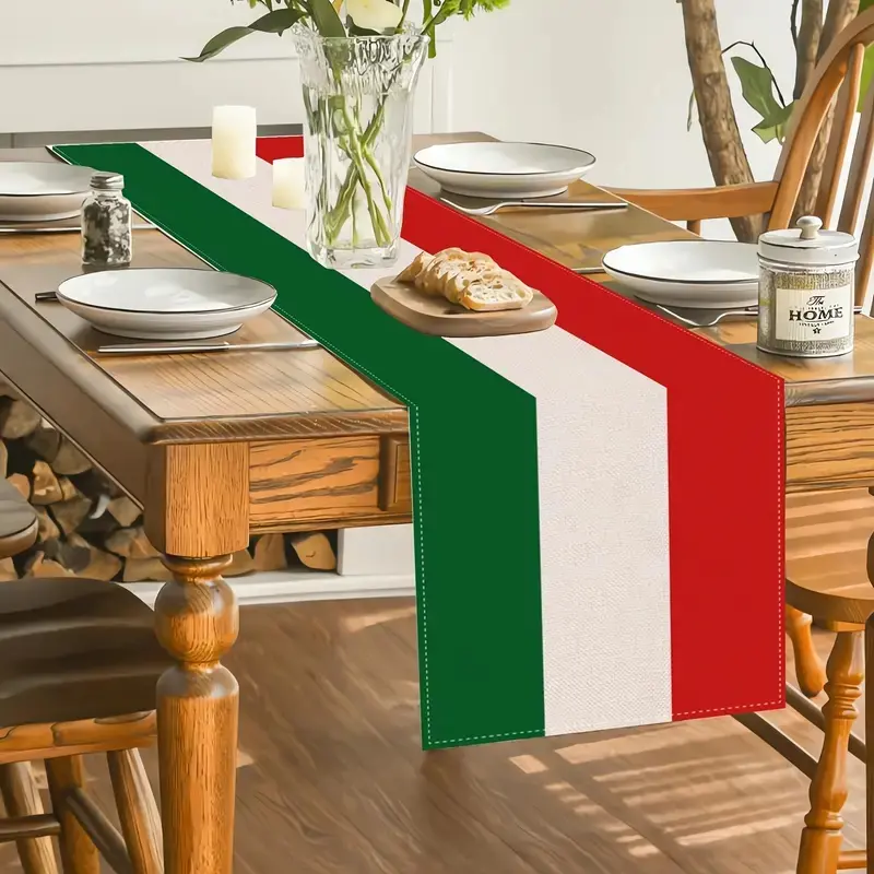 5-piece/7-piece set of dining table flags and placemats, washable, featuring Italian flag patterns and green, white, and red designs, suitable for Italian themed party decorations and essential for home kitchens and restaurants