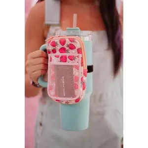 Strawberries Printed Attachable Tumbler Zipper Pouch