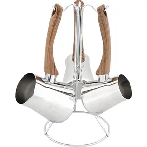Turkish Coffee Pot Cezve, Milk Warmer, Ibrik Briki Greek Arabic Coffee Pot, Set of 3, Stovetop Coffee Maker, Traditional Stainless Steel Rust Free w/Hanging Base