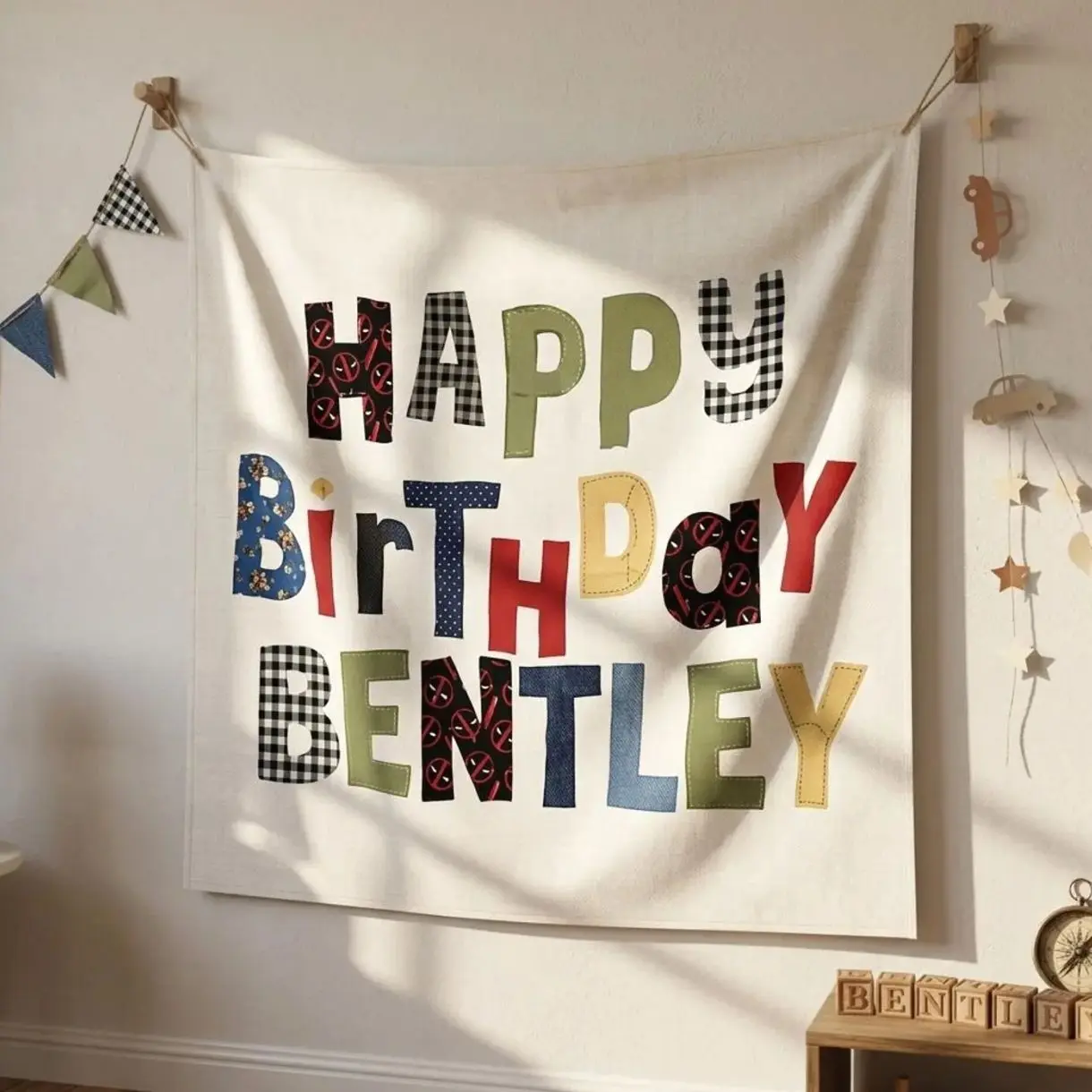 Custom Birthday Fabric Banner, Personalized Name Flag, Reusable Birthday Party Backdrop, Fabric Birtday Sign,  linen Birthday Boho banner