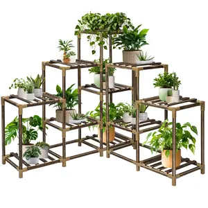 Plant Stand Indoor Outdoor, 11 Tier Corner Plant Shelf for Multiple Plants, Large Wood Plant Shelf Combo Ideal for Gardens, Patios, and Lawns
