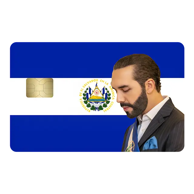El Salvador flag with bukele debit card sticker