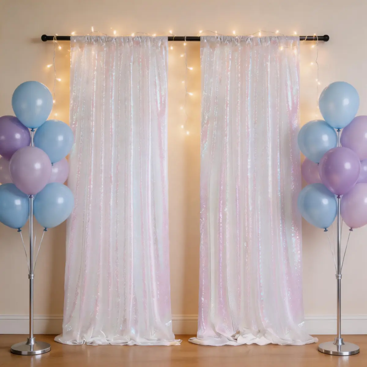 2 Panels White Iridescent Sequin Backdrop Curtain 2FTx8FT for Photography Studio Party Wedding Birthday Christmas Halloween Thanksgiving Glitter Background