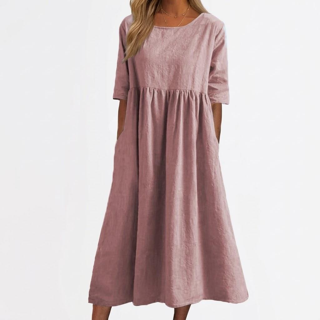 Women's Summer Maxi Dress S-5XL, Short Sleeve Casual Loose Fit Long Dresses with Pockets, Plus Size Boho Sun Dress for Vacation & Daily Wear