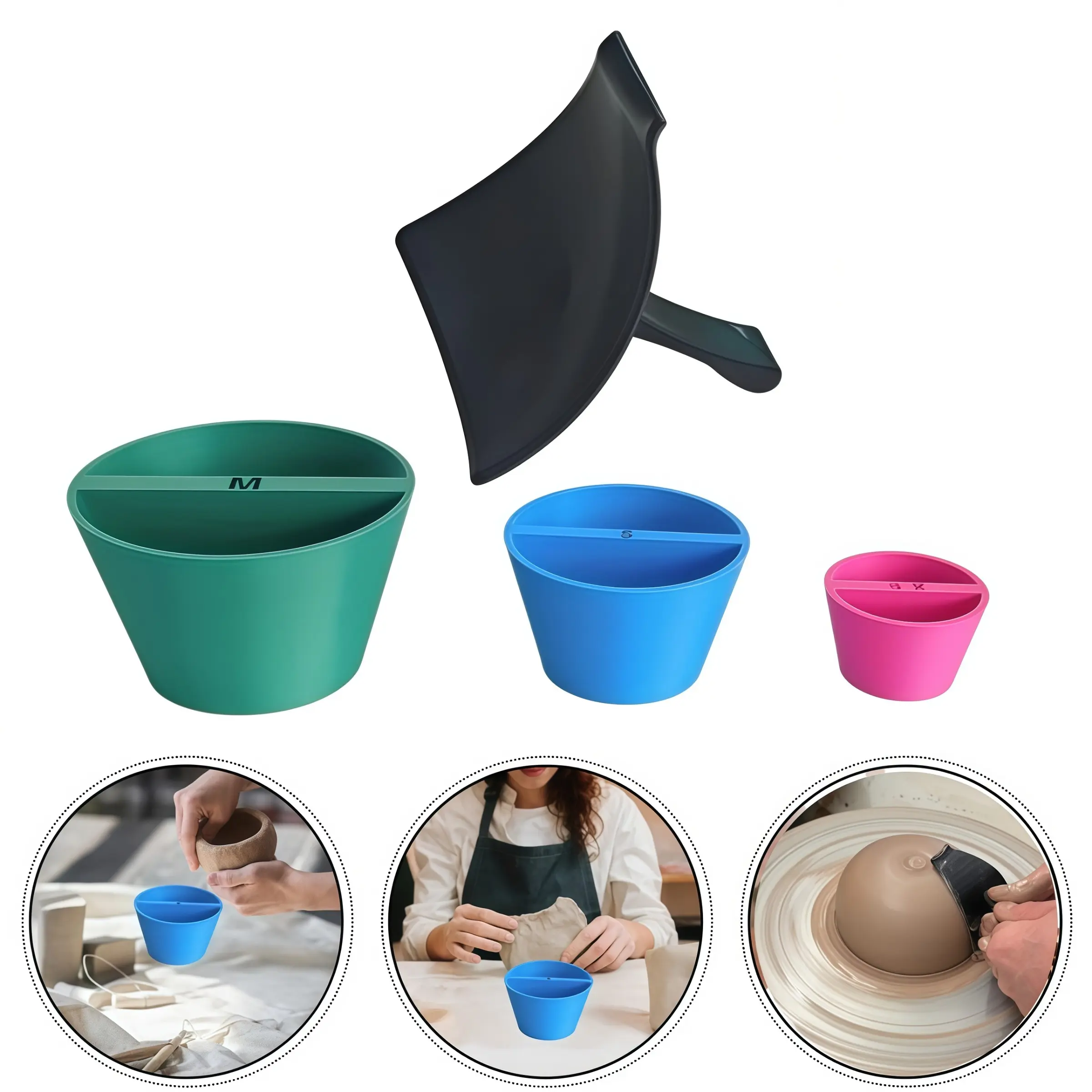 4-Piece Pottery Trimming Cone & Clay Centering Aid Set, Assorted Sizes of Ceramic Trimming & Shaping Cones XS S M Plus a Clay Centering Aid to Help You Center Faster, Pottery Tools for Artists and Beginners