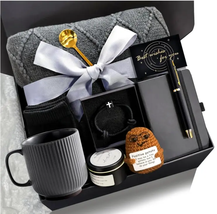 Get Well Soon Gift Baskets for Men- Self Care Package, Birthday Basket for Him, Grey Blanket Get Well, Gifts for Men Brother Uncle Dad Boyfriend