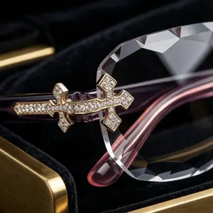 Pink Gradient Cross Sunglasses - Gold-Plated Unisex Fashionable Glasses, Statement Fashion Accessory