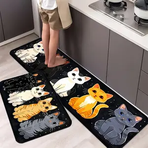 Cute Kitten Pattern Kitchen Mats: Non-slip, Durable, and Comfortable for Home, Office, and Bathroom - Available in Various Sizes