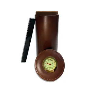 Leather Cigar Case with Cedar Wood Lining, 1 Count Travel Humidor with Stainless Steel Cigar Cutter, Cigar Accessories for Home Office Outdoor, Lighter