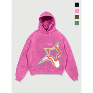 Unisex Art Print Hoodie with Colorful Star Prints, Soft Washed Pullover Sweatshirt, Trendy Street Style for Casual Wear
