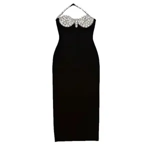 Midnight Halo Halter Gown - Elegant women dress with Decorative Details, Perfect for Any Occasion Evening Formal Fit