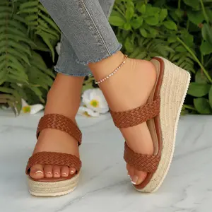 Women's Comfortable Wedge Heel Sandals High Wedge Espadrilles Double Strap Woven Sandals for Travel